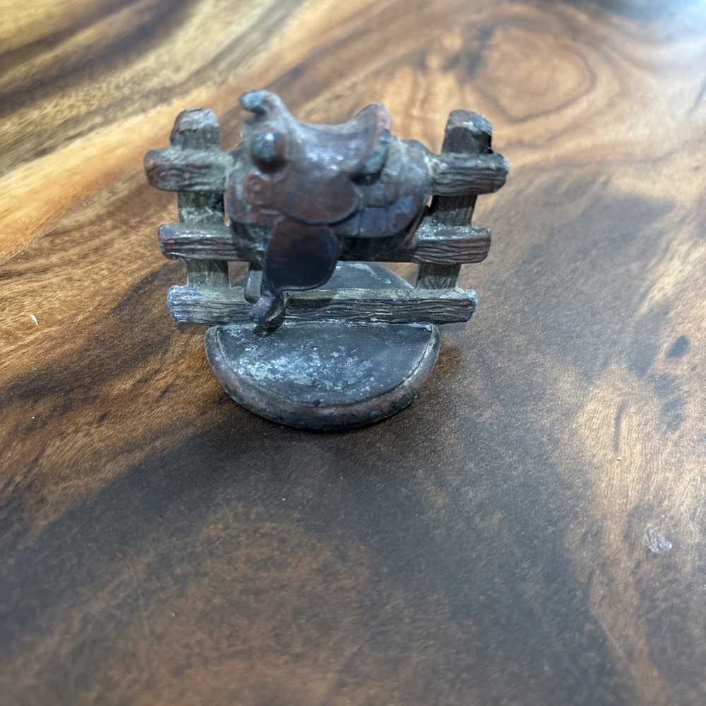 Vintage Metal " Horse Saddle on Fence"  Desk 2" Inch Paperweight Western Decor!